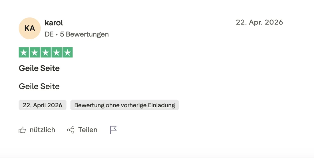 Original-Bewertung von karol: 5 von 5 Sternen vom 22. April 2026 – Geile Seite